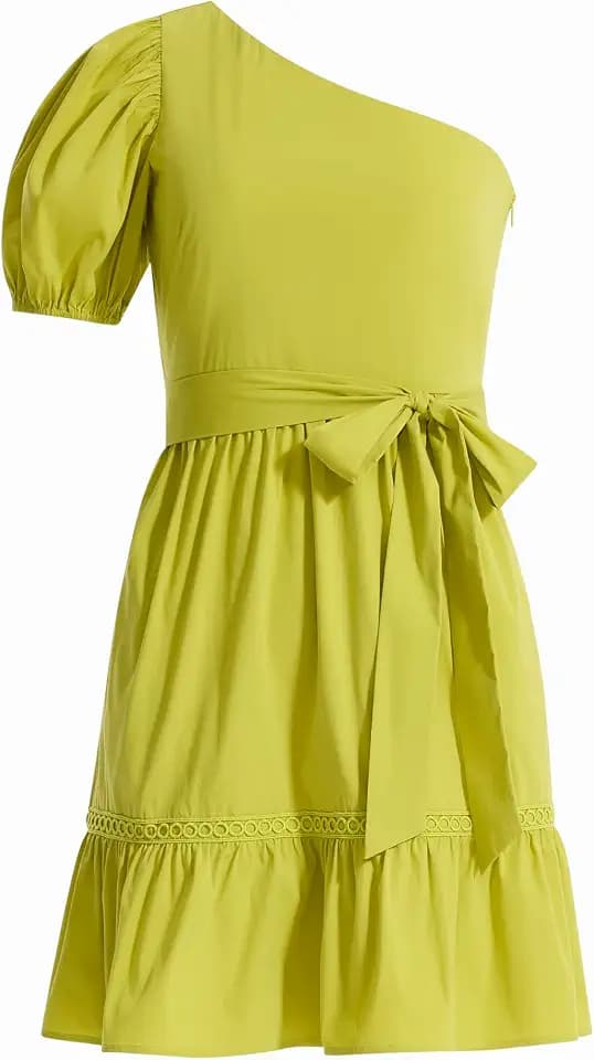 Anne Klein Women's One Shoulder Puff Sleeve Lace Trim Mini Dress