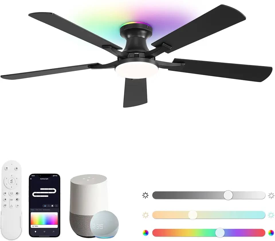 ZMISHIBO 52 Inch Smart Ceiling Fan with RGB Light, Alexa/App/Remote Control