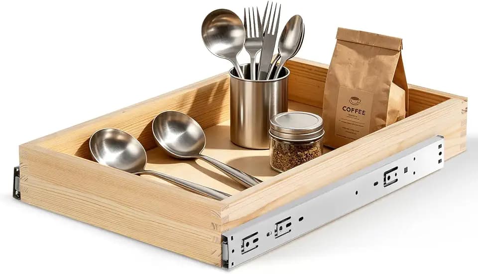 Wooden Pull Out Cabinet Organizer, 15" W x 21" D x 3" H, Soft Close