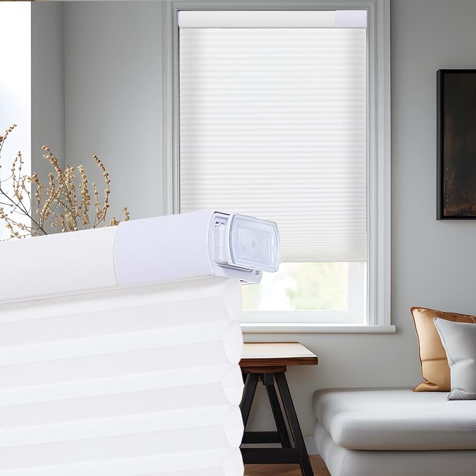 Tonature Upgrade No Drill No Tools Cellular Shades for Indoor Windows 38mm Honeycomb Blinds Cordless Free Stop Blinds for Windows White Light Filtering 23.5" WX64 H