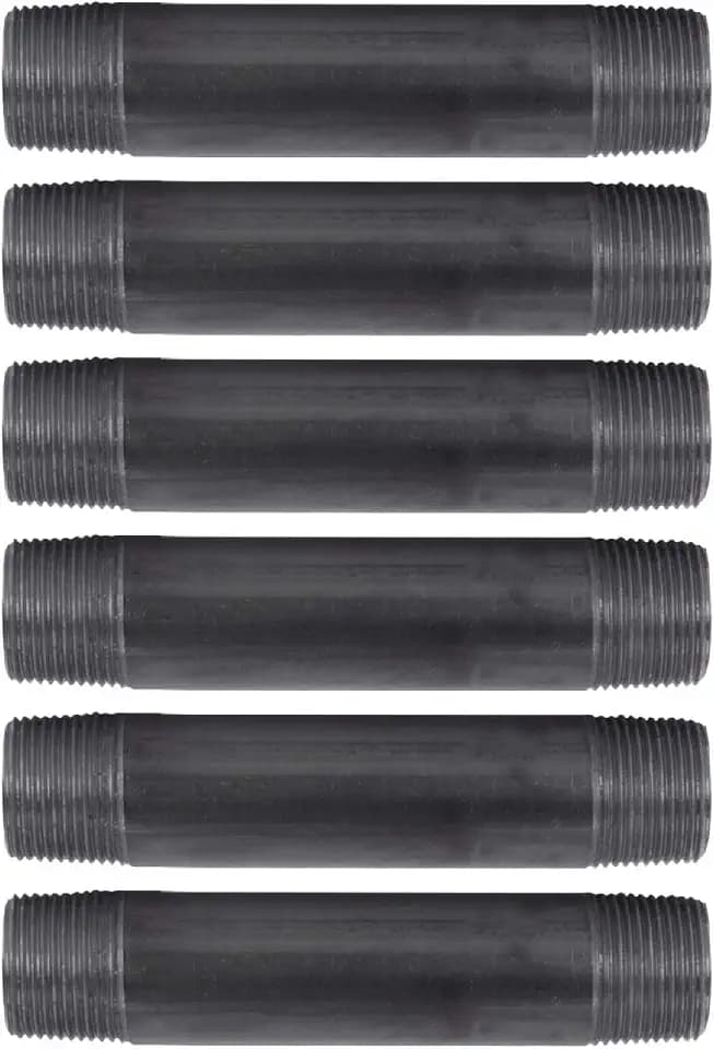 PIPE DECOR 1" x 6" Black Steel Plumbing Pipe, 6-Pack, Pre Cut Connector, Industrial Steel Grey Fits Standard One Inch Threaded Black Malleable Iron Fittings, Build Vintage DIY Furniture