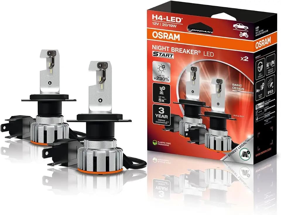 Osram NIGHT BREAKER LED START H4, LED-Fern- und Abblendlicht mit Straßenzulassung, bis zu 230% mehr Helligkeit, 6000 K, 12 V