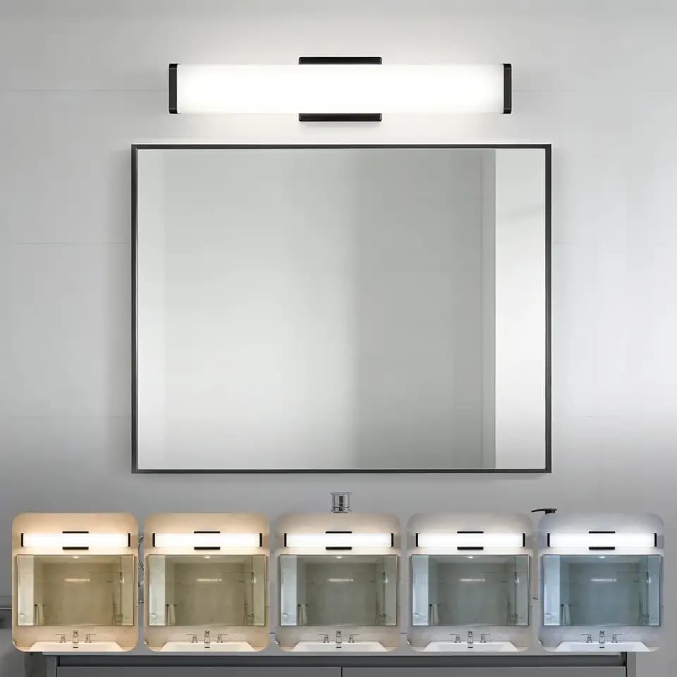LEDVANCE Sylvania 24" Modern Vanity Lights for Bathroom, 22W, 5 Temperature Select (2700K/3000K/3500K/4000K/6000K), Dimmable, Square Shape, Black, with Accessories - 1 Pack (66556)