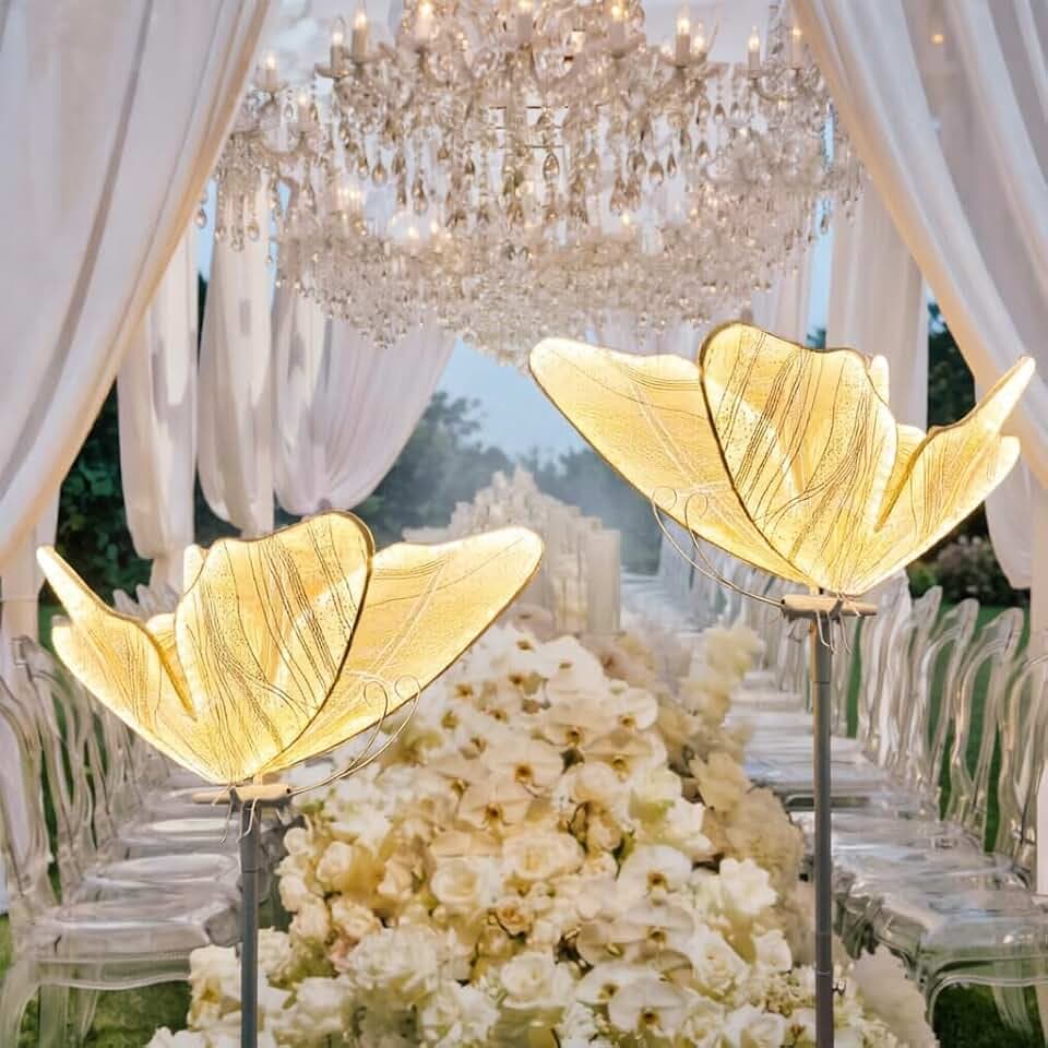 TRAVELER Butterfly Floor Lamp - 2pcs 23.6" Wedding LED Creative Ceiling Lights Adjustable Height Hanging Decoration Props for Wedding Stages Halls Party Events (Warm White)