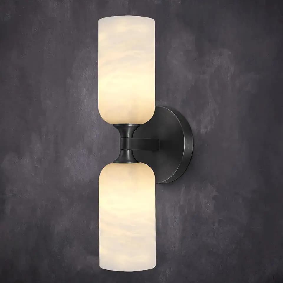 Alabaster Wall Sconce 14in Black Sconces Wall Lighting, Imported Alabaster Modern Marble Bathroom Vanity Sconces, Black Sconce Wall Decor, for Bedroom Living Room Staircases Hallway Foyer