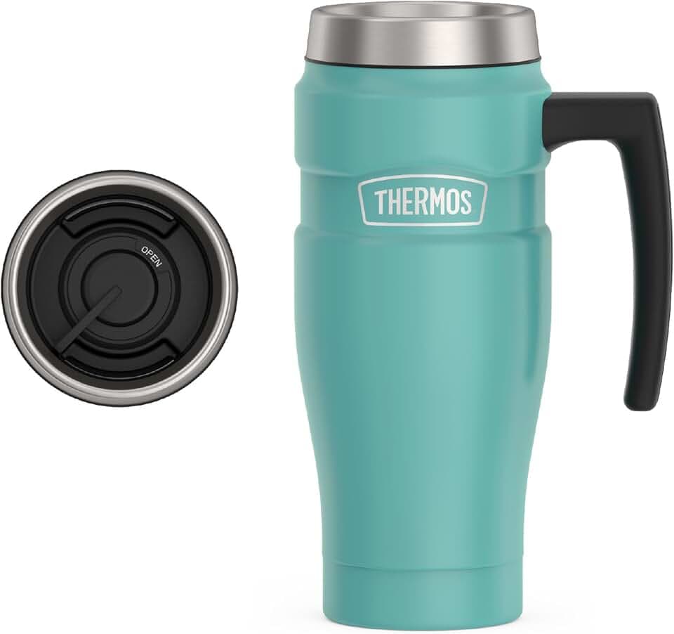THERMOS Stainless King Travel Mug with Handle, 16oz, Matte Teal