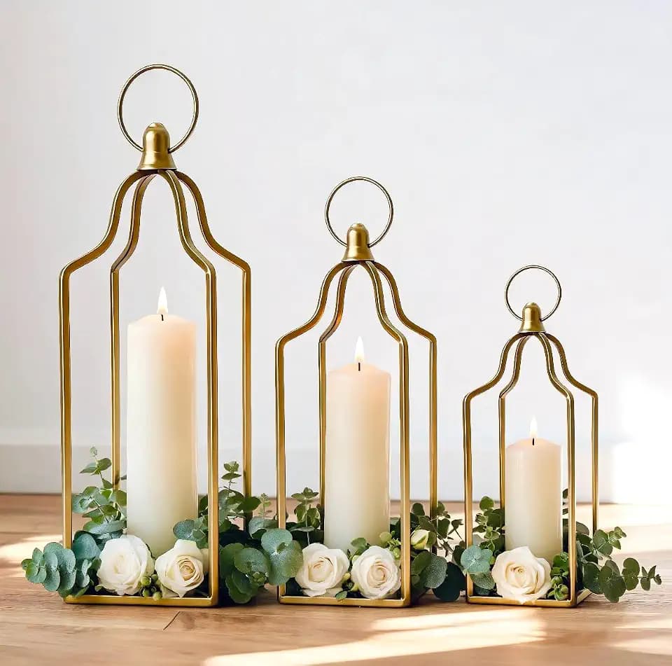 Rustic Farmhouse Decor Metal Lantern Set of 2 Decorative Lanterns for Home Indoor Outdoor Living Room, Fireplace, Patio, Wedding & Kitchen Table Centerpieces (Black, Set of 3 16.9"+14.5"+12.2")