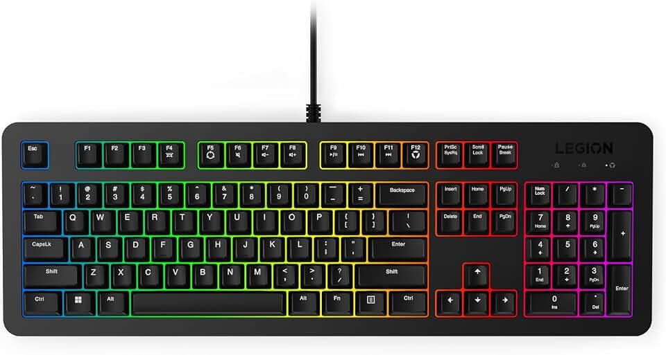 Lenovo Legion K310 RGB kabelgebundene Gaming-Tastatur – ultraschnelle Reaktionszeit mit taktilen Tasten, leiser Tastenmembranschalter, leiser Betrieb, RGB-Beleuchtung – wasserabweisend & kompaktes