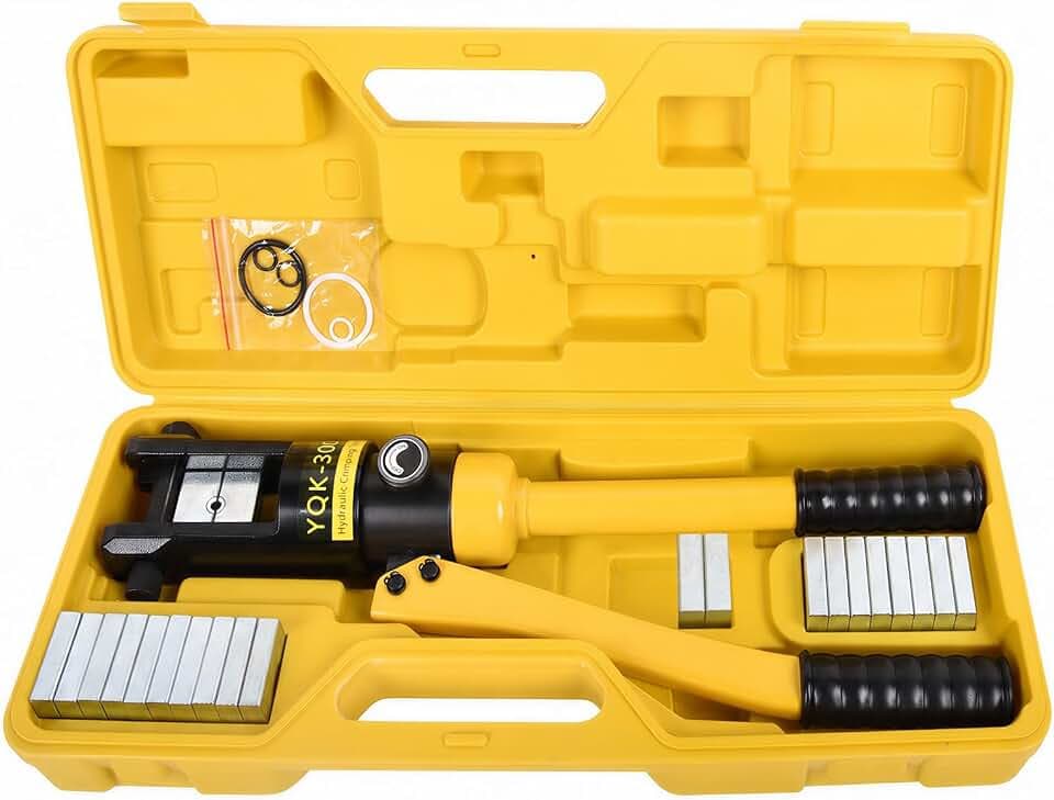 16T Hydraulic Crimping Tool 8 AWG to 600 MCM Battery Cable Crimping Tool 0.87 inch Stroke Hydraulic Lug Crimper Electrical Terminal Crimper with 13 Pairs of Dies
