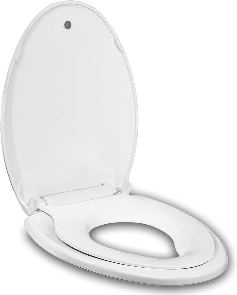 Länglicher WC-Sitz für Erwachsene/Kinder, integrierter Töpfchentrainingssitz, sanft, leise schließend, rutschfester Sitz, einfach zu installieren und zu reinigen, magnetischer Kindersitz und Abdeckung