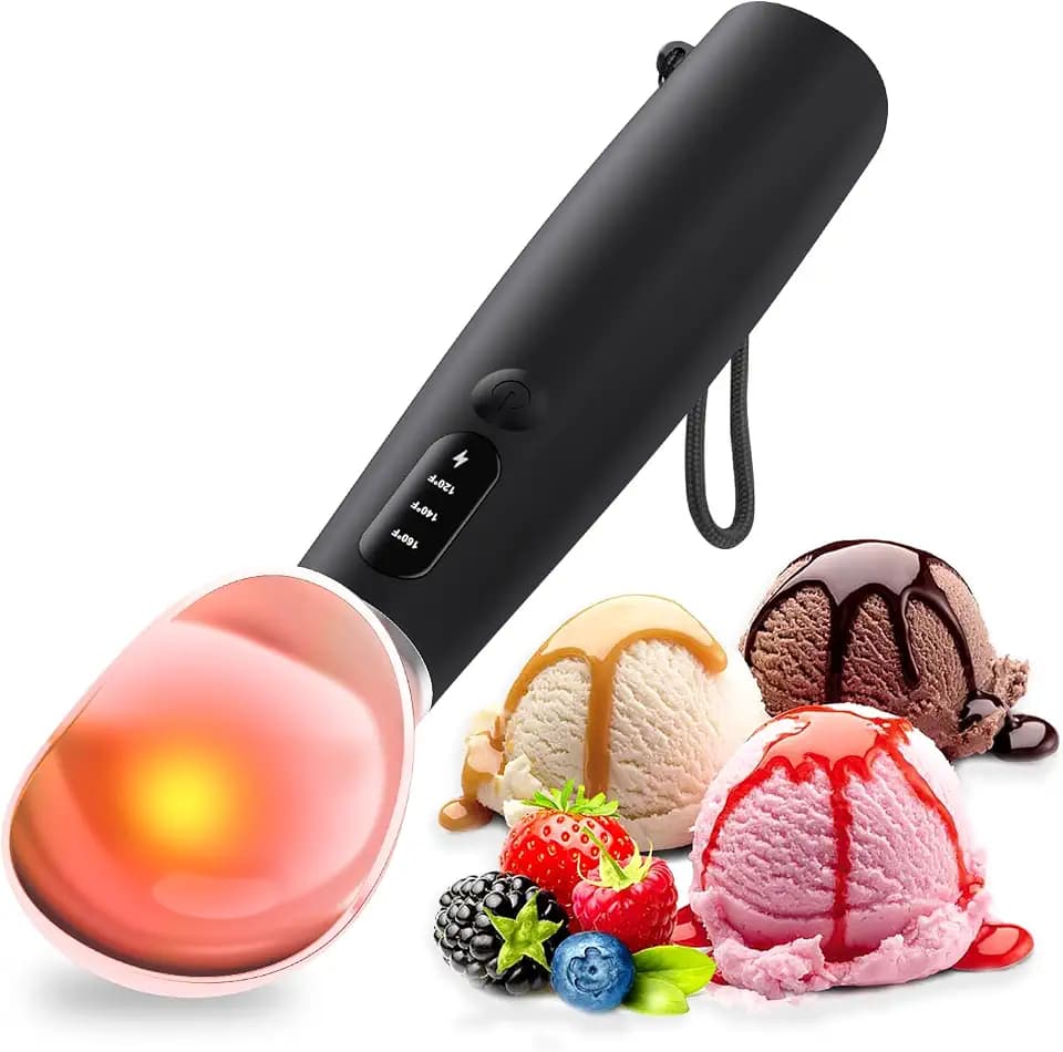Heated Ice Cream Scoop Rechargeable, IP67 Waterproof Electric Warming Ice Cream Scooper with LED Display, Heats to 70°C for Hard Ice Cream, Easy for Seniors & Kids (Black)