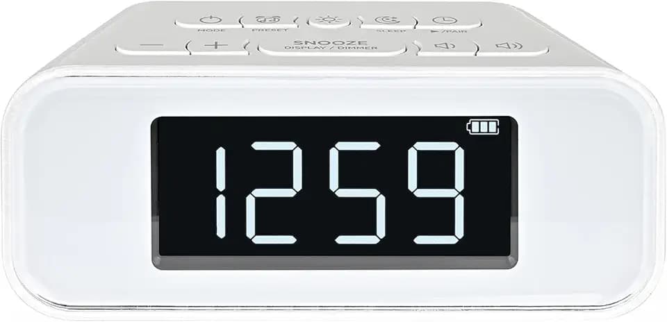 Silva Schneider UR 4200 BT – Kompaktes UKW-PLL-Uhrenradio mit Akku, Bluetooth, Dual-Alarm, Nachtlicht, USB-Ladefunktion, LED-Display, 30 Senderspeicher – weiß