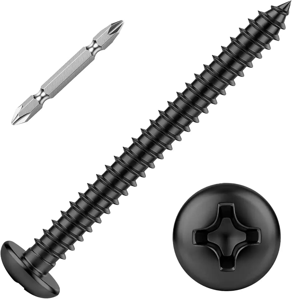 Mellewell #12 x 1-1/2" Pan Head Self Tapping Screw, Pan Head Sheet Metal Screws Wood Screws, Black Finish Stainless Steel 304 (18-8), 50 Pack