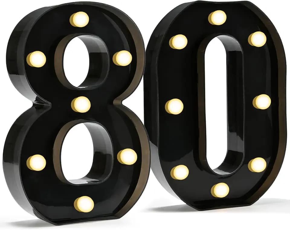 Pooqla Black Light Up Numbers, 80th Birthday Decorations for Men