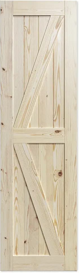 SmartStandard 28in x 84in Sliding Barn Wood Door Pre-Drilled Ready to Assemble, DIY Unfinished Solid Spruce Wood Panelled Slab, Interior Single Door Only, Natural, K-Frame (Fit 4FT-5FT Rail)