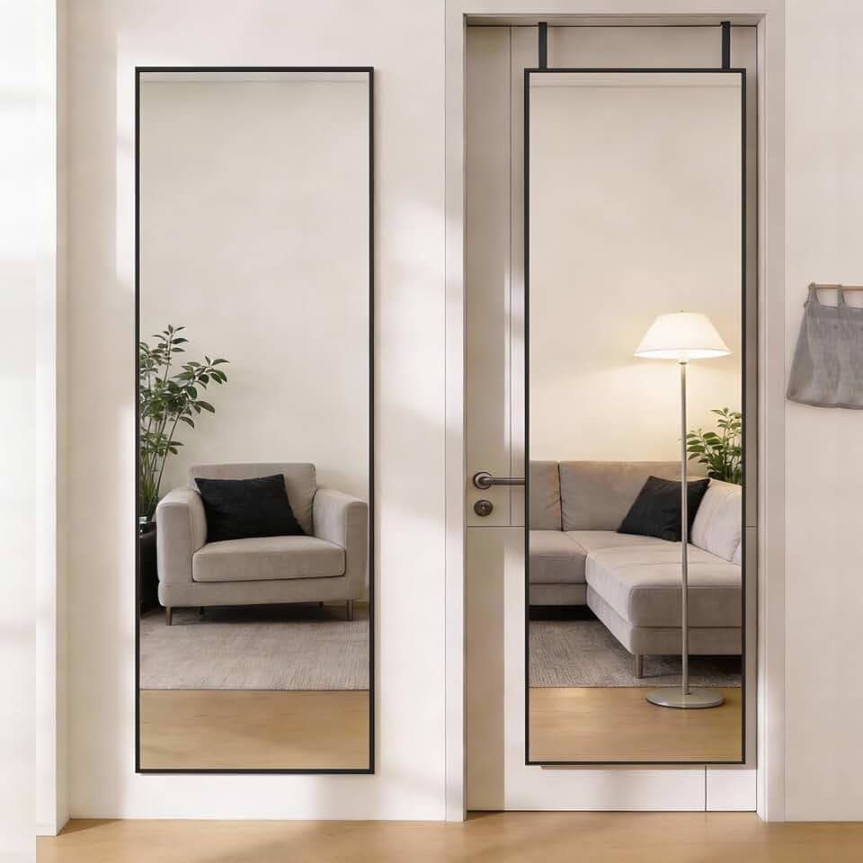 DUMOS 47"x14" Full Length Door Mirror, Full Body Mirror, Black