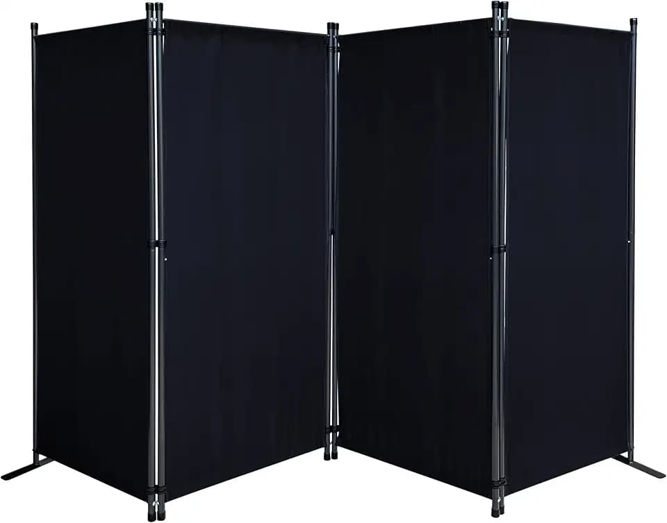 QUICK STAR Paravent 4 Teilig 165 x 220 cm Schwarz - Garten & Balkon Sichtschutz Stellwand Innen & Außen - Raumteiler Trennwand Faltbar Blickdicht & Wetterfest