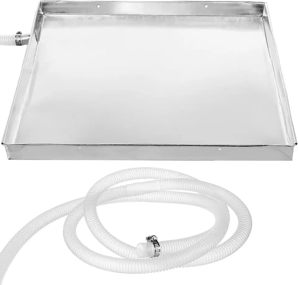 Toddmomy Stainless Steel Air Conditioner Drip Pan with Leak Proof Design and 6.6Ft Water Outlet Hose for Outdoor Ac Unit Drainage Tray Compatible with Various Hvac Models