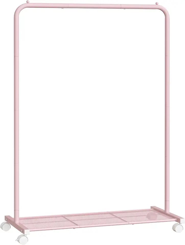 SONGMICS Clothes Rack with Wheels, Single Rod, Steel, 110 lb Load Capacity