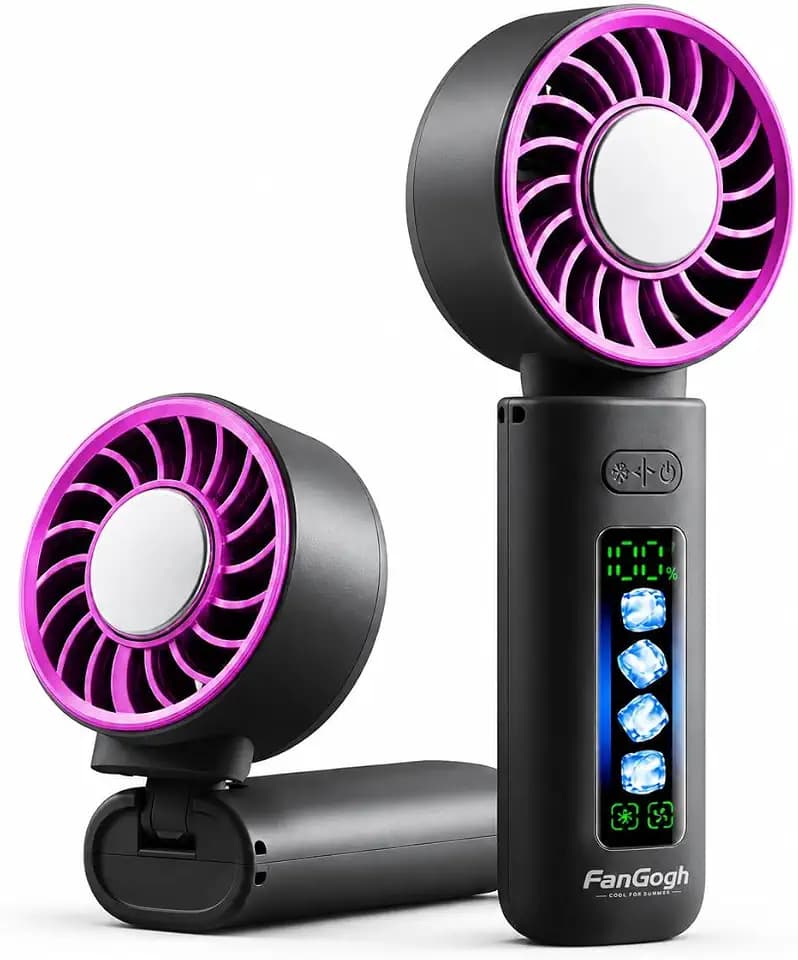 Portable Handheld Turbo Fan, 4 Gear Wind Speed Personal Neck Fan with Cooling Plate, 3000mAh Rechargeable Mini Fan, 3-in-1 Hand Fan for Desk/Beach/Travel, LED Display Lightweight,Dark Gray