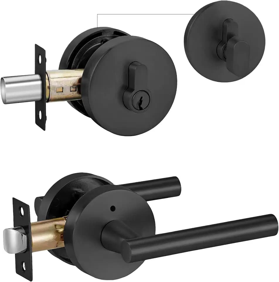 Lethato Black Exterior Door Handle with Deadbolt Front Door Lock Set 1 Pack