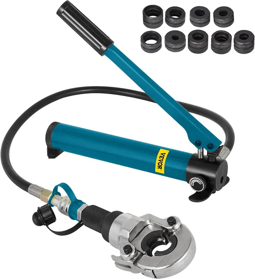 VEVOR Hydraulische Zange für V 12-28 mm & Th 16-32 mm, Crimpzange mit 9 herausnehmbaren Matrizen, 360° drehbar, 6 T Druckkraft