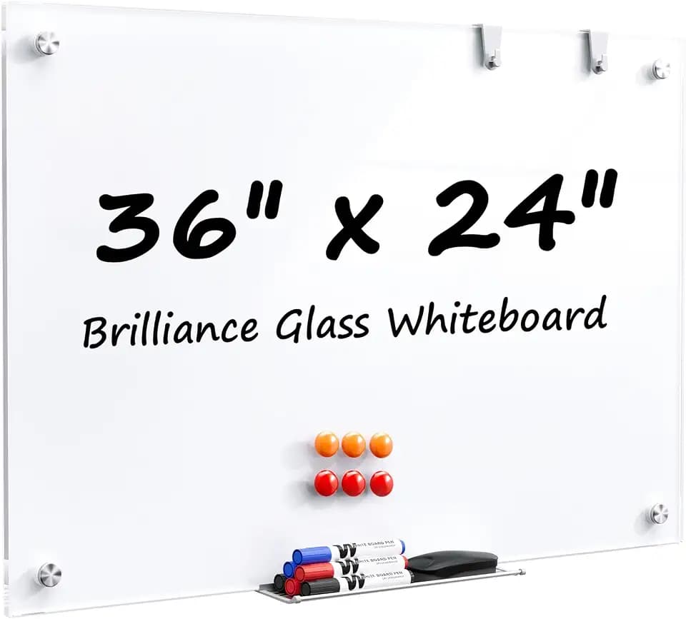 MaxGear Glass Whiteboard Tempered Glass Magnetic Dry Erase Board 36" x 24"