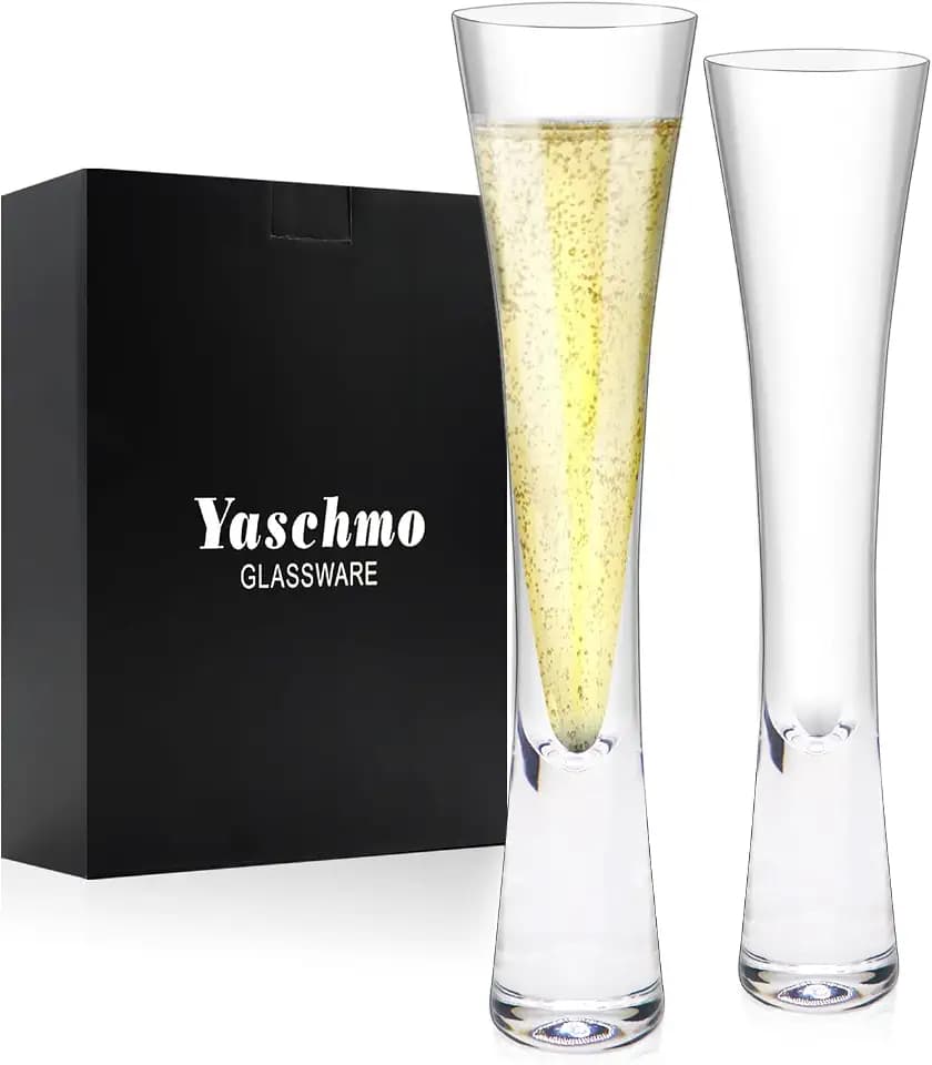 Champagne Flutes Set of 2, Modern Unique Crystal Glass, Hand Blown