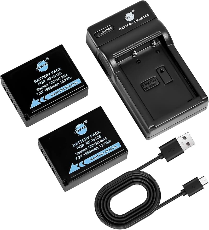 DSTE NP-W126 Kamera Akku (2 Pack) und Ladegerät kompatibel mit Fuji X-A1, X-E1, X-E2, X-M1, X-Pro1, HS30EXR, HS33EXR, HS50EXR