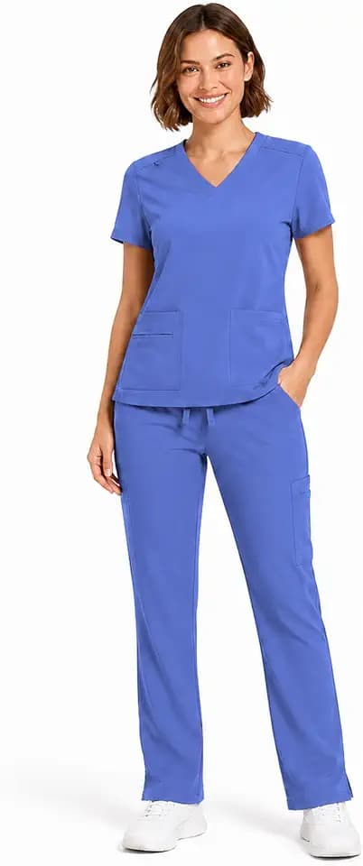 M&M SCRUBS Women’s Stretch V-Neck Cargo Scrub Set, 7-Pocket Cargo Pants