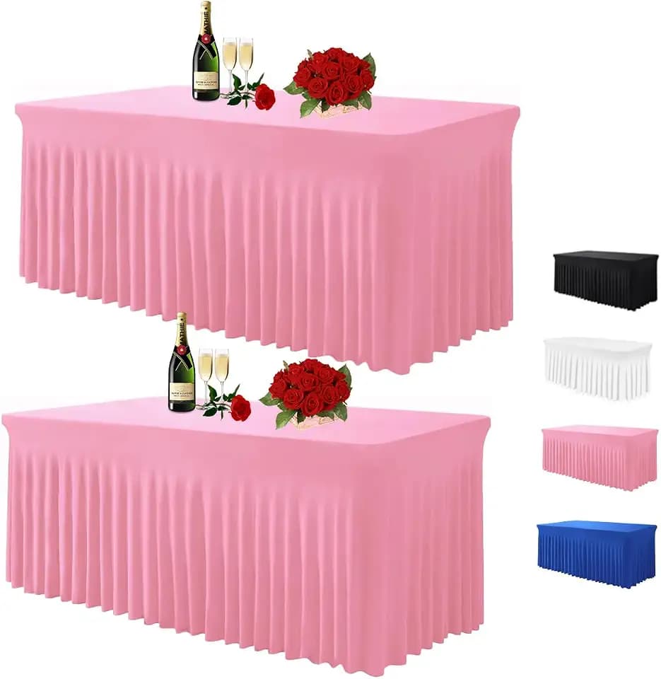 Albassa Pink Spandex Tablecloth for 6FT Rectangle Table, Table Skirt,2 Pack