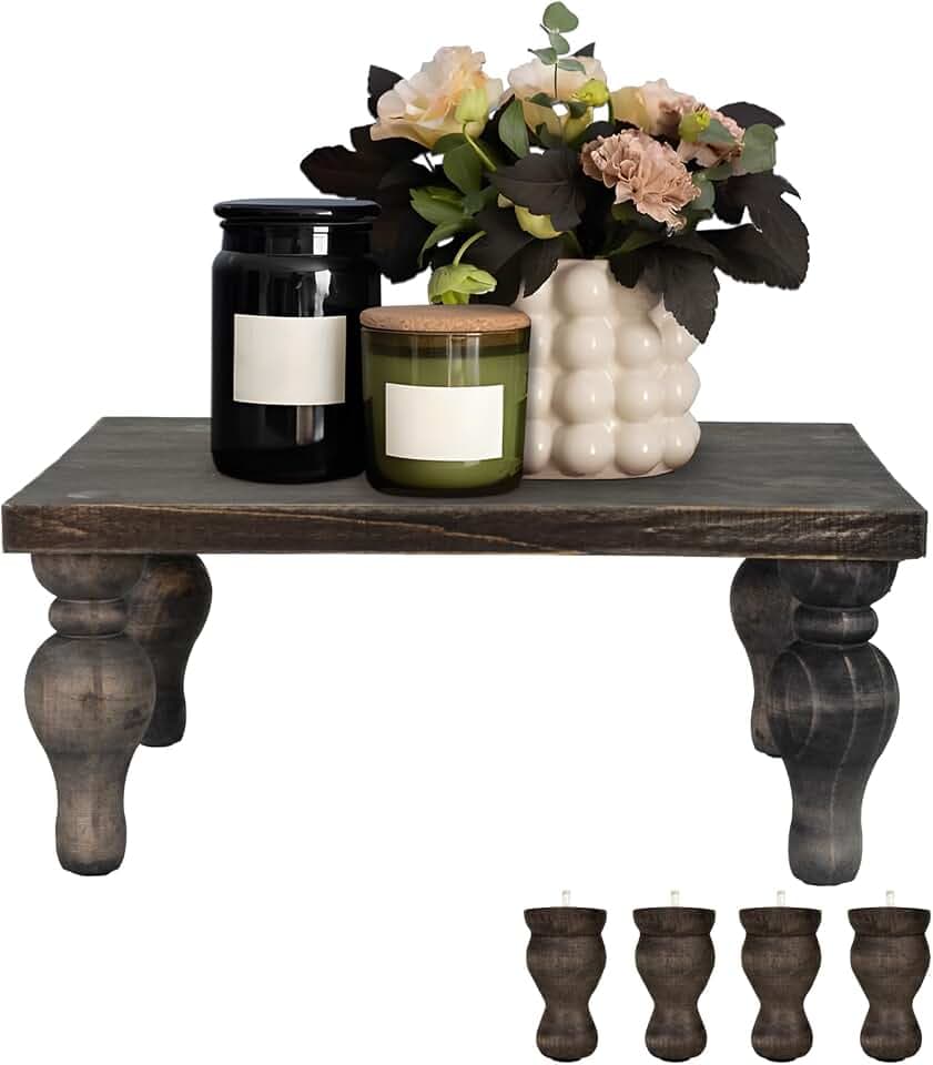 MAONAME Decorative Wood Display Risers, Washed Black Wooden Pedestal Stand