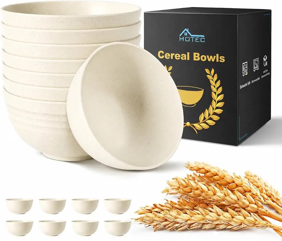 HOTEC 8-Pack 26oz Unbreakable Plastic Cereal Bowls, Off-White