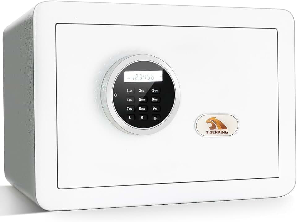 TIGERKING 1.2 Cu Ft Small Safe Box, White Security Safe with Digital Keypad