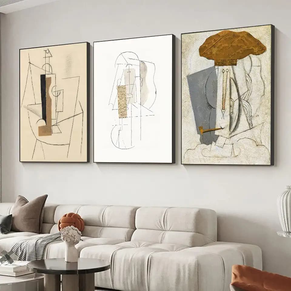 FCHUI Framed Wall Art, Boho Wall Art Set of 3, Mid Century Modern Decor 16" x 24", Minimalist Black Beige Neutral Abstract Portrait Canvas Prints Wall Decor for Bedroom Living Room Bathroom…
