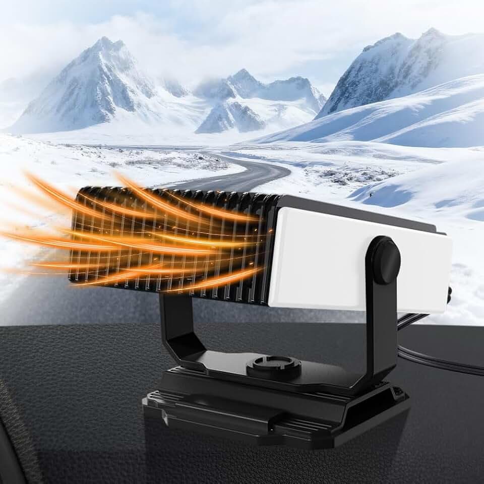 12V Auto Heizung, Auto Heizlüfter Tragbare, 2 in 1 Heizung und Ventilator, 360° Drehbar, Anti-Beschlag Windschutzscheibe Defroster, Einstecken in Zigarettenanzünder Entfroster Autoheizung