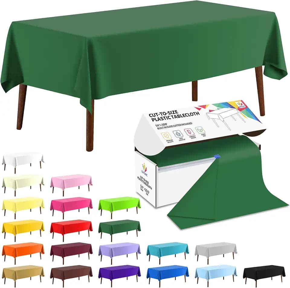 CXPSINC 54 Inch X 200 Feet Plastic Table Cover Roll Disposable Tablecloth with Slide Cutter for All Type/Shape Tables | Picnic, Party, Banquet, Birthdays, Weddings (Green)