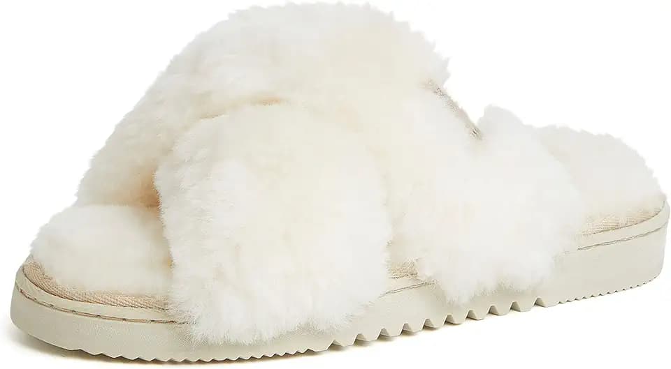Fireside by Dearfoams New Castle Genuine Shearling Cross Band Slide
