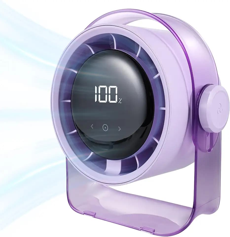 VAVOFO Desk Fan, Small Quiet LED Display Portable USB Fan, 180°Tilt, 100 Speeds, 5 Modes, Rechargeable 3600mAh Battery Operated Table Fans For Office, Bedroom, Outdoor(Purple)