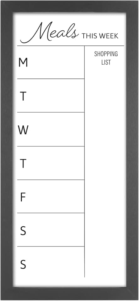 MCS Dry Erase Weekly Meal Planner Black Framed Calander Whiteboard, 11x24