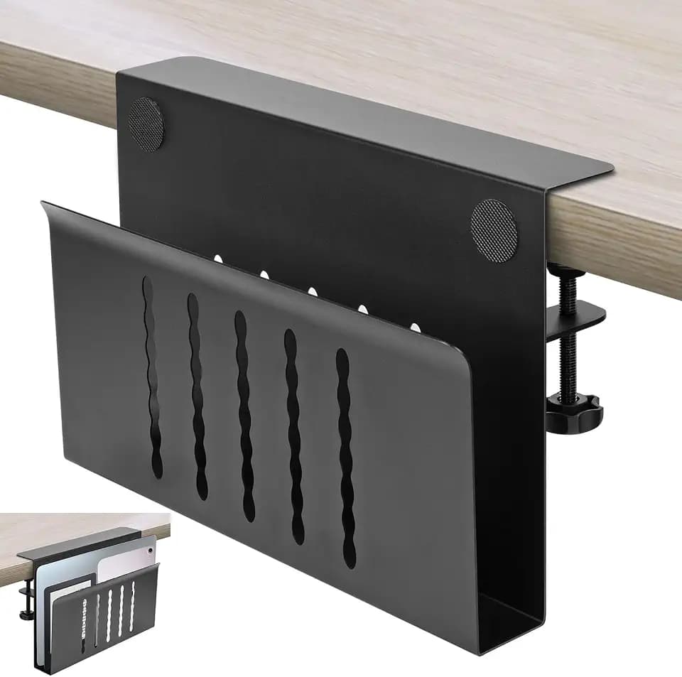Desk Side Storage, Under Desk Storage, No Drill Steel Hanging Desk Organizer, Laptop Holder, Table Hanging Storages Holder for Office & Home (Black)