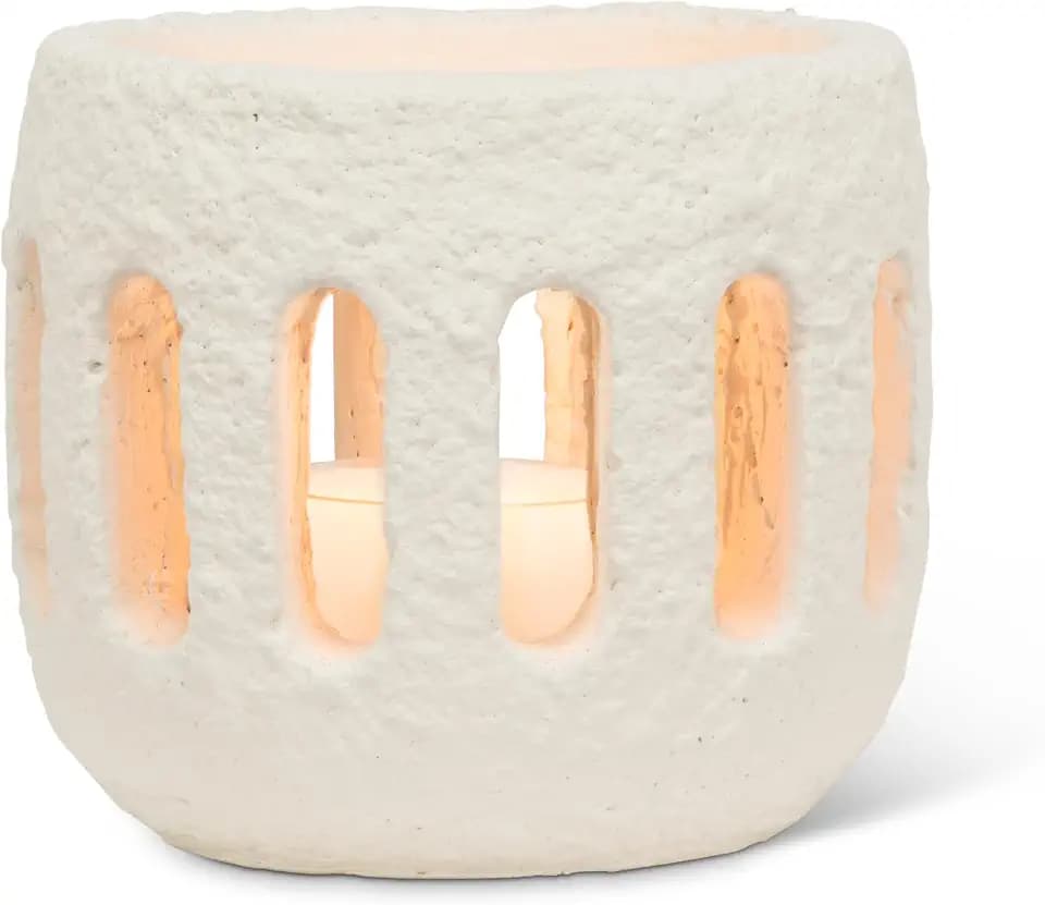 Abbott Collection Small Textured Hurricane Tealight Candle Holder - Cement, Ivory (3" H)