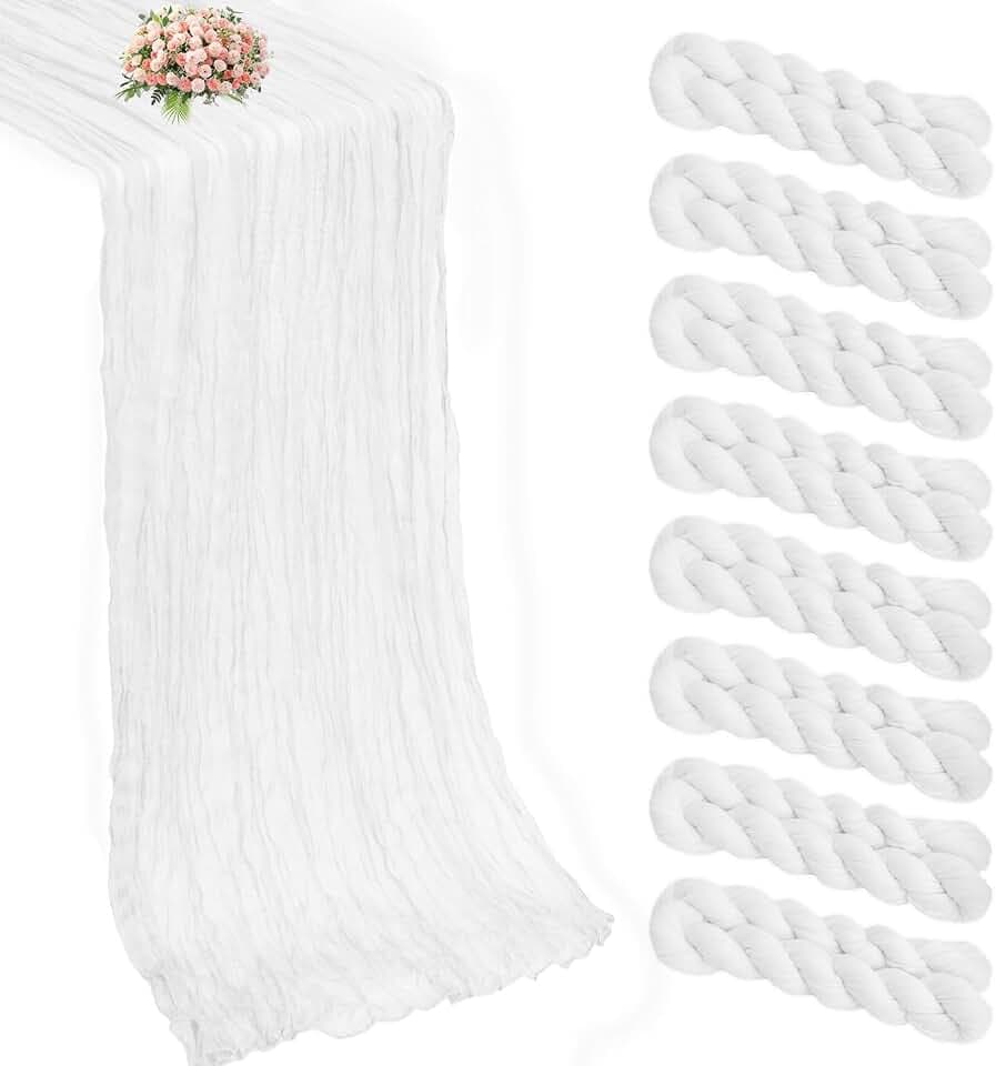 8 Pack White Cheesecloth Table Runner 21x120 Inch Boho Gauze 10FT Long