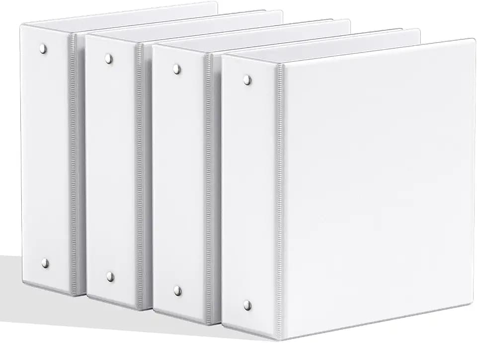 SUNEE 3 Inch Binders 3 Ring 4 Pack, PVC-Free Clear View Large Binders 3" (Fits 8.5x11 Inches) for School, Office & Home Use, White