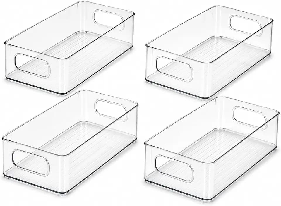 LotFancy 4 Pack Fridge Organizer Bins, Clear Plastic, Stackable, Can Soda