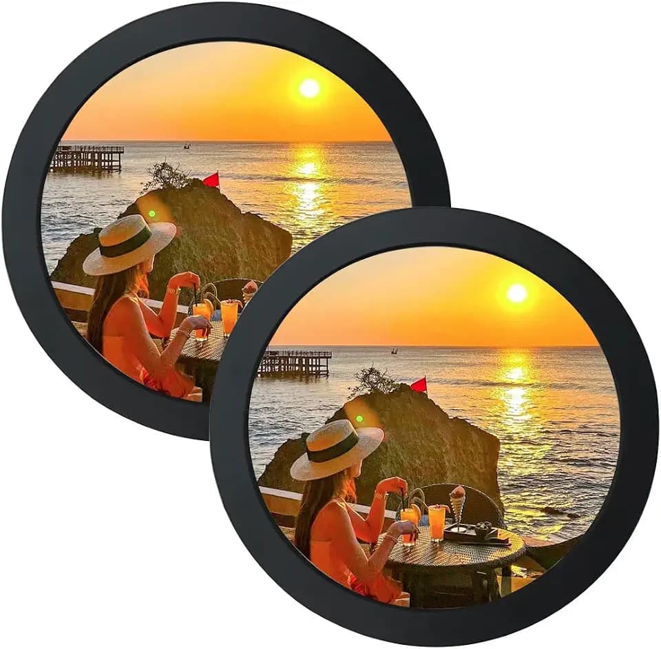 Levoberg 2 Pack Round Photo Frame Wooden Wall Hanging Picture Display Frames Art Painting Mural Frame for Home Office Wall Decor 8in Black