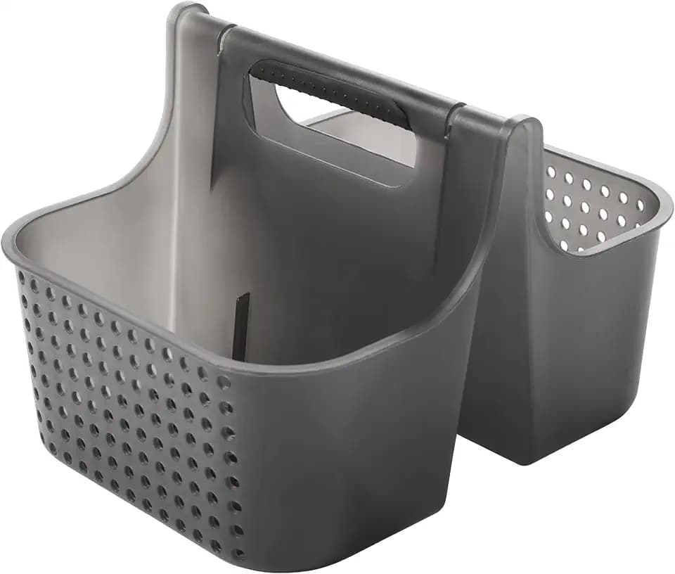 madesmart Large Shower Tote with Soft Grip Handle, Smoke