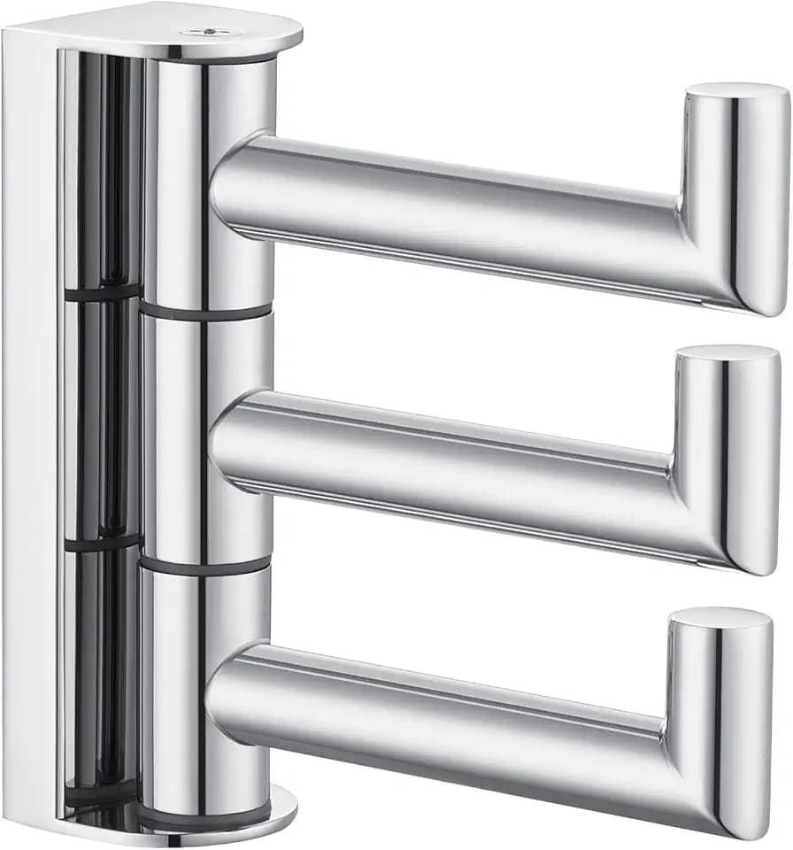 APLusee Swivel Towel Hook for Bathroom, 3 Rotating Arms, Polished Chrome