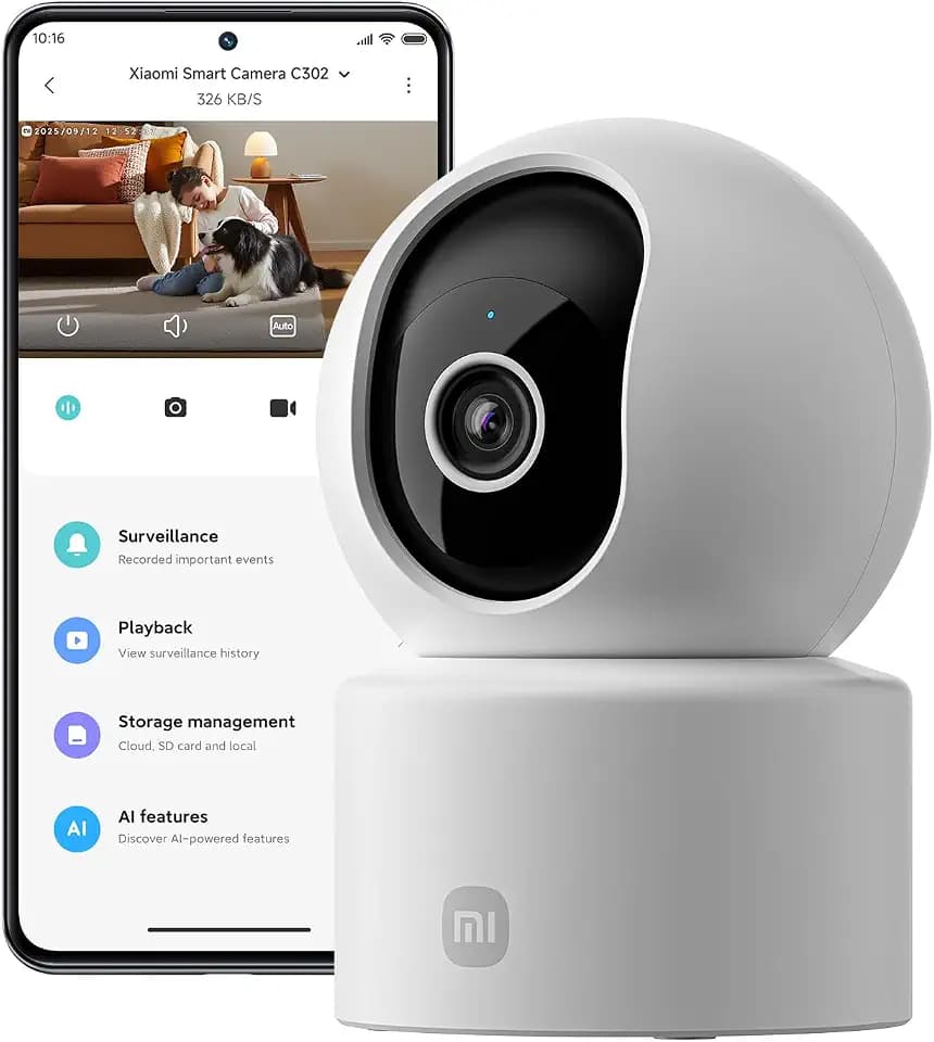 XIAOMI C302 Überwachungskamera Innen, 2K 3MP 360° Kamera Überwachung Innen