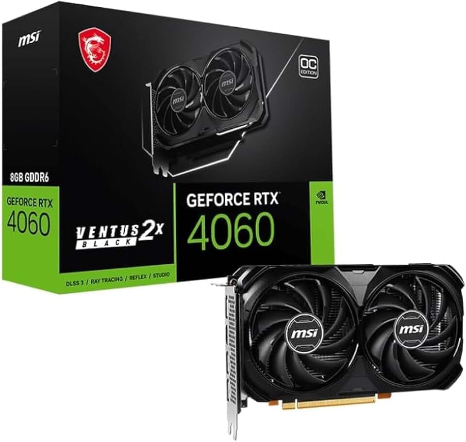 MSI GeForce RTX 4060 Ventus 2X Black 8G OC Grafikkarte -NVIDIA RTX 4060, 8 GB GDDR6 Speicher, 17 Gbps, PCIe 4.0, DLSS3